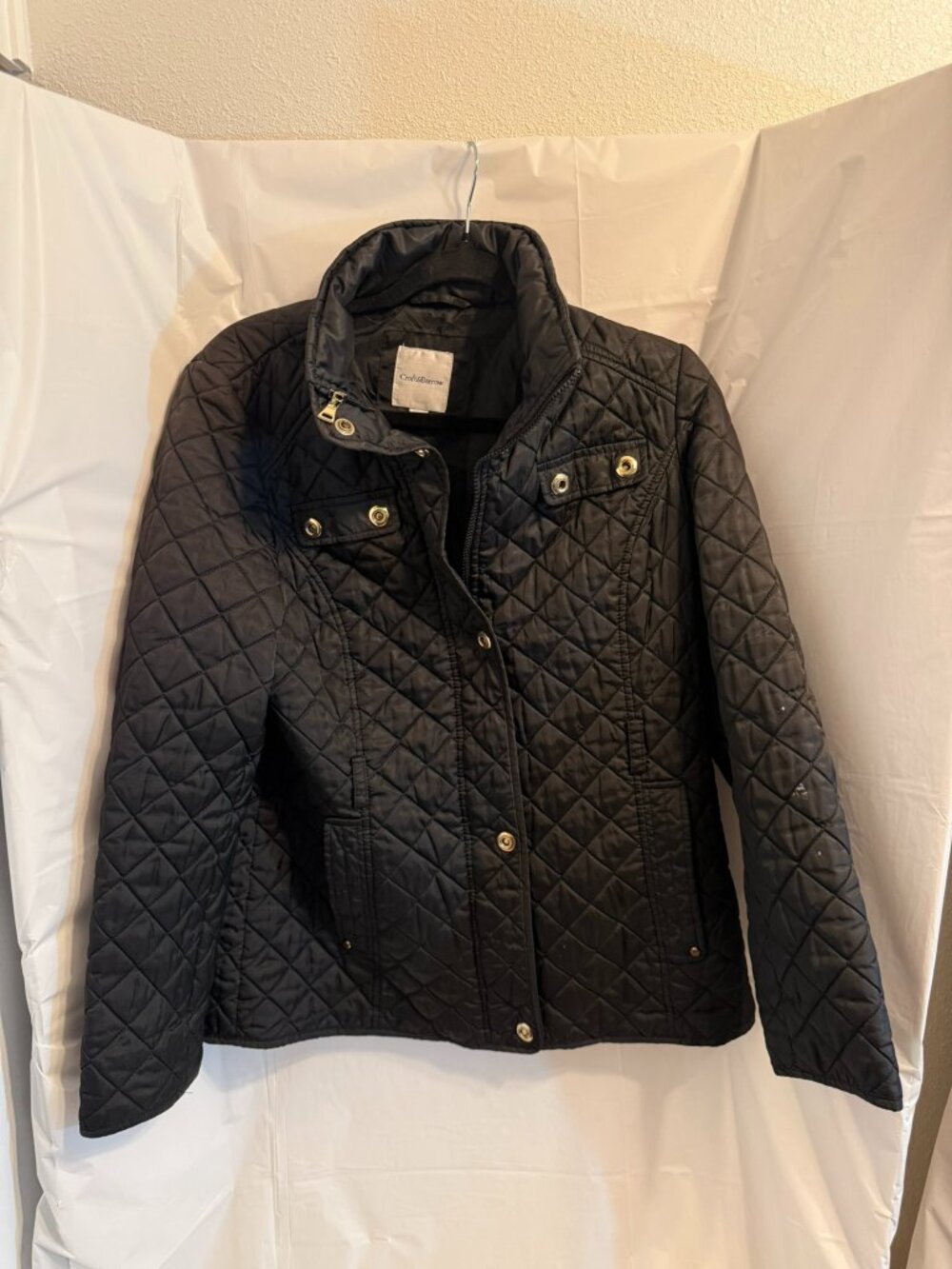 Croft & Barrow Black Quilted Barn Jacket Gold Buttons Small